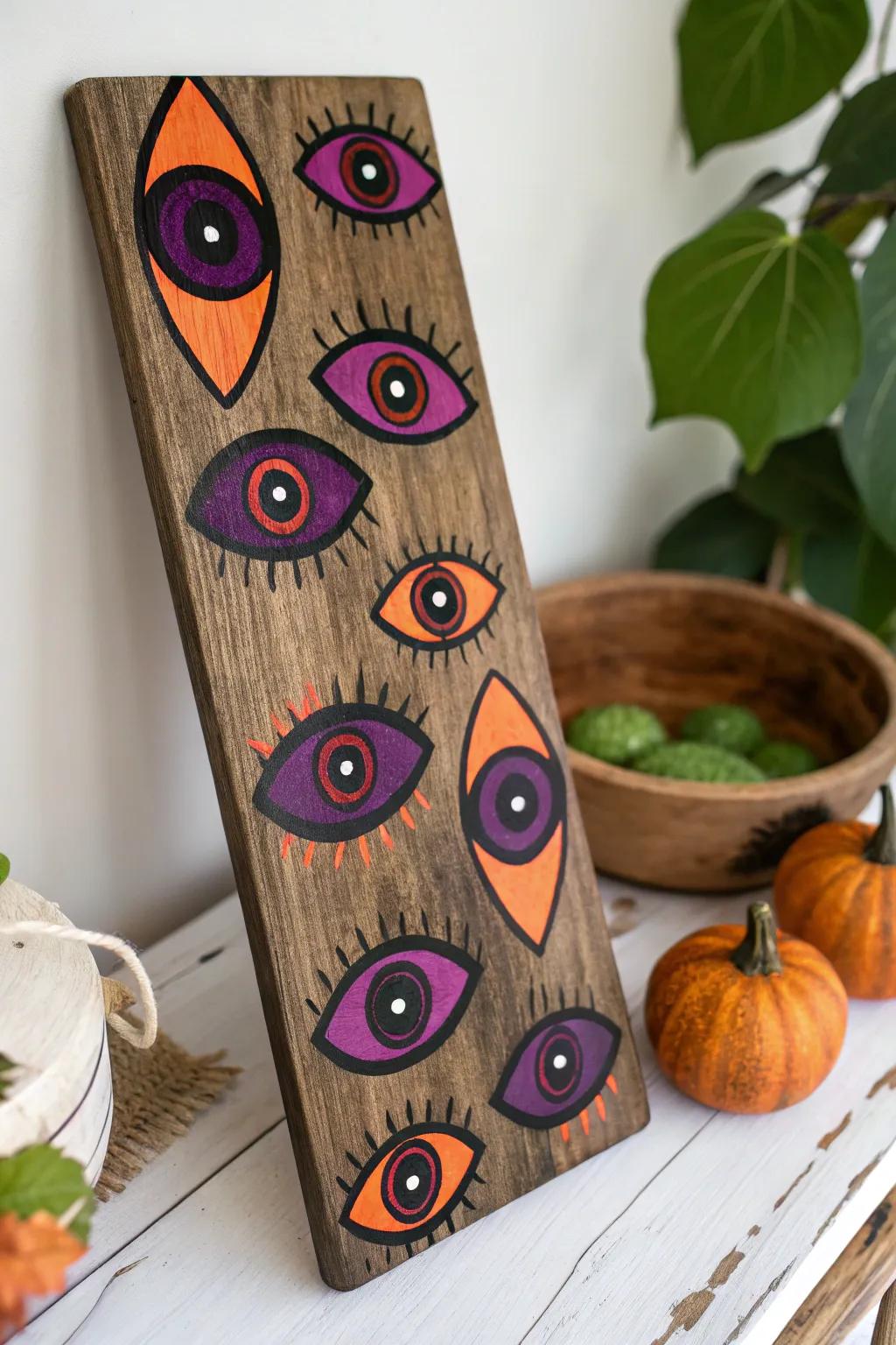 Peek-a-Boo Eyes: Add a playful, spooky touch to your Halloween decor with these charming, hand-painted eyes!