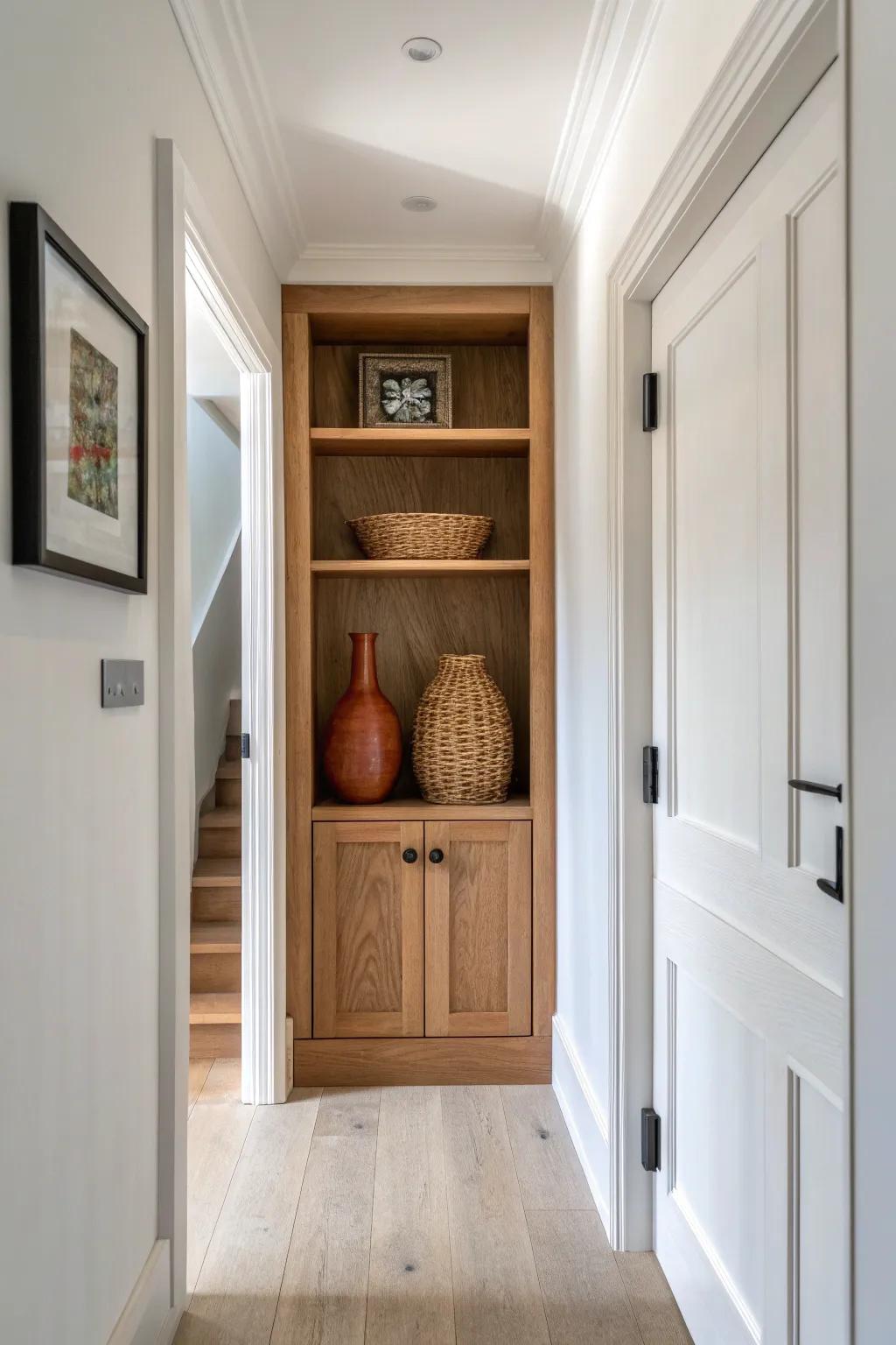Space-saving recessed niche cabinet—custom built-in style with zero hallway bulk.