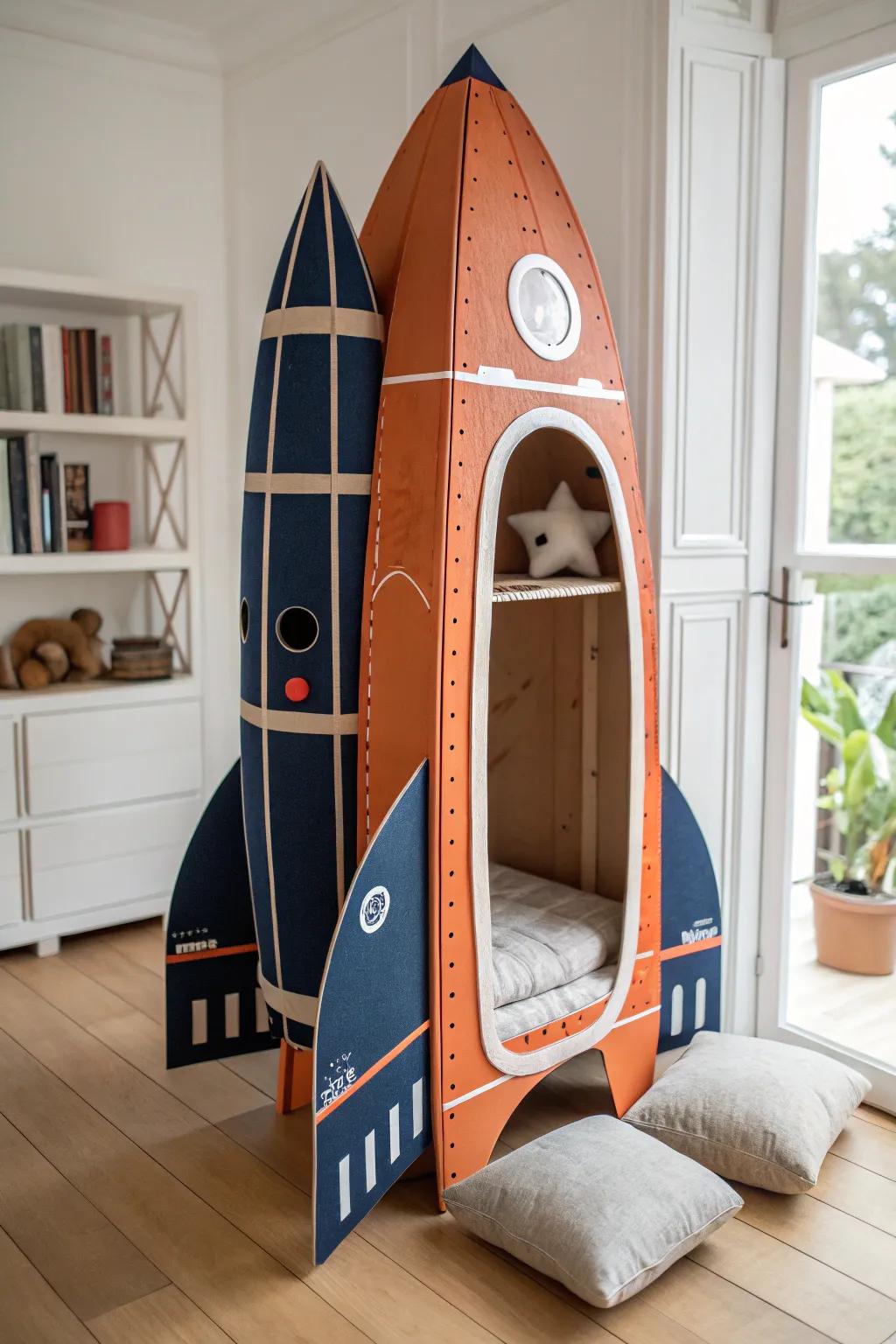 Launch your imagination with this eco-friendly cardboard space shuttle, where creativity and craftsmanship meet cosmic dreams.