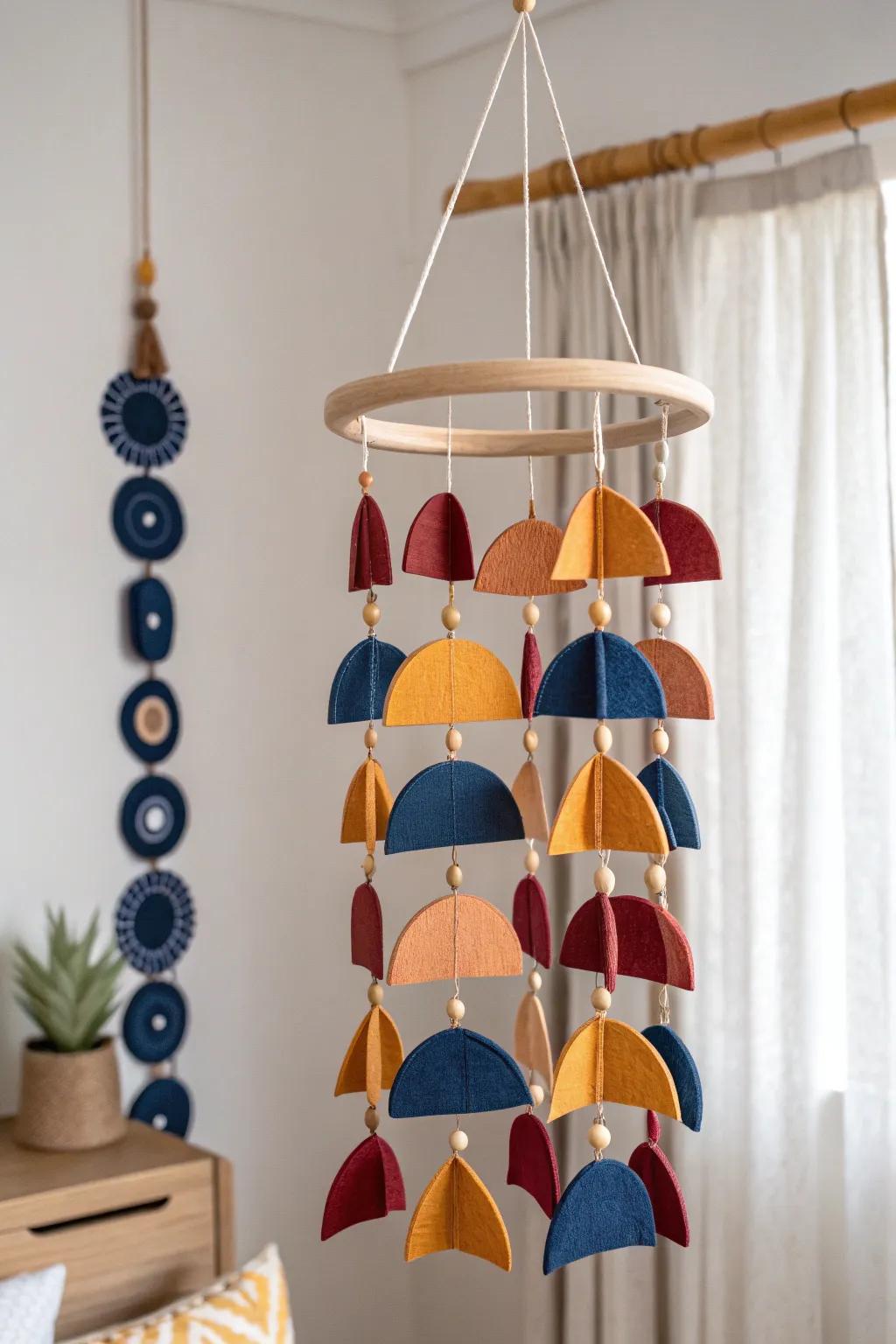 Transform your space with a vibrant upcycled fabric mobile – where sustainability meets stunning design!