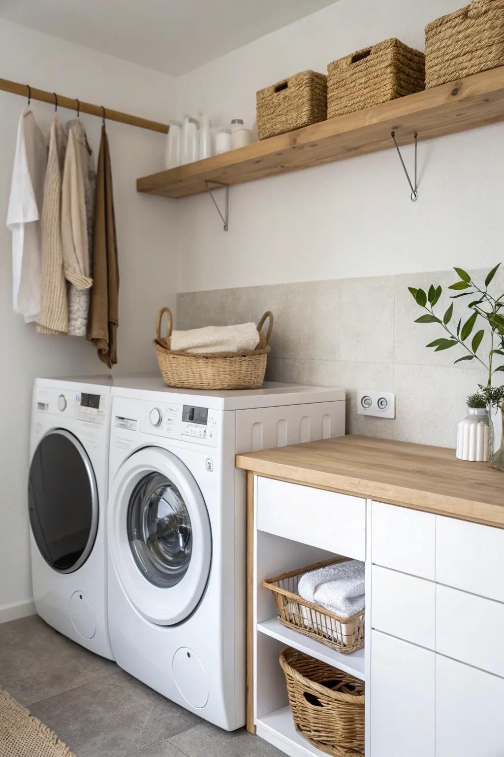 Mount a sleek oak rail above appliances for grab-and-go jackets and space-saving style.