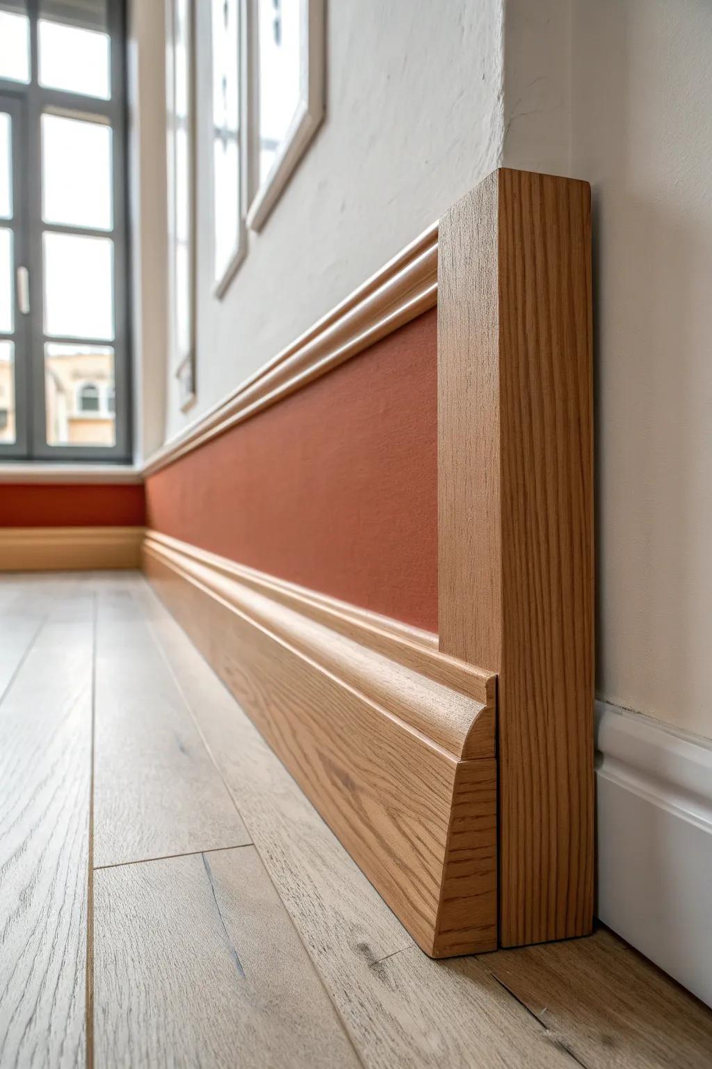 Extra-tall layered baseboards add instant custom character—minimal, warm, and high-end.