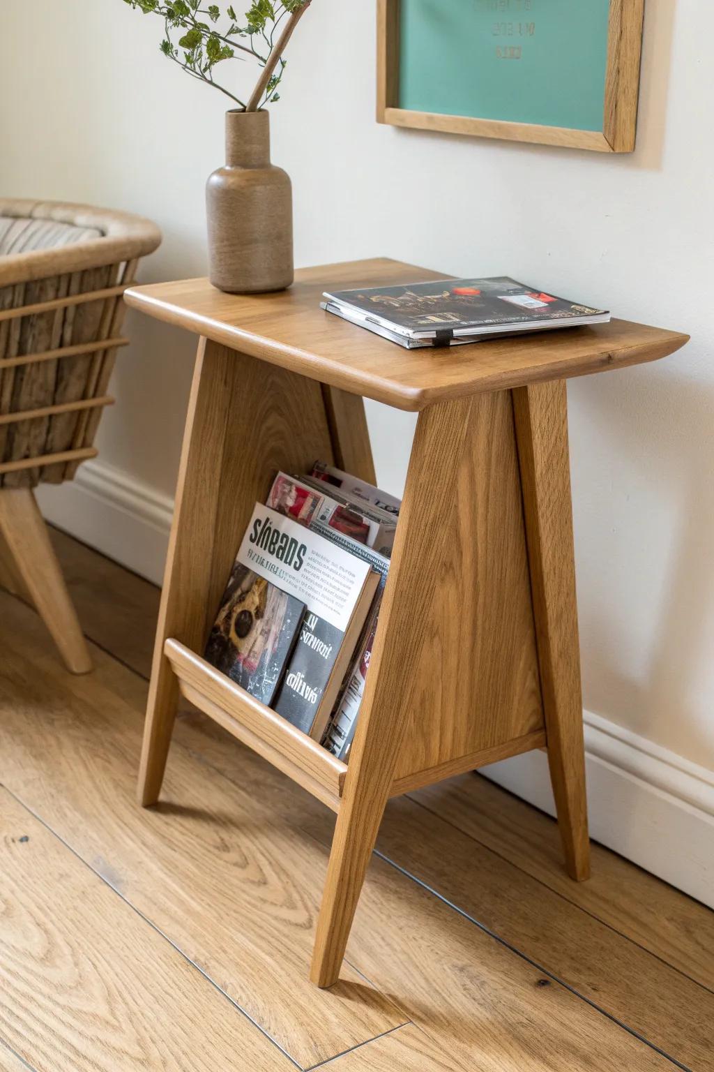 A sleek end table with a side slot keeps your favorite magazines close—without clutter.