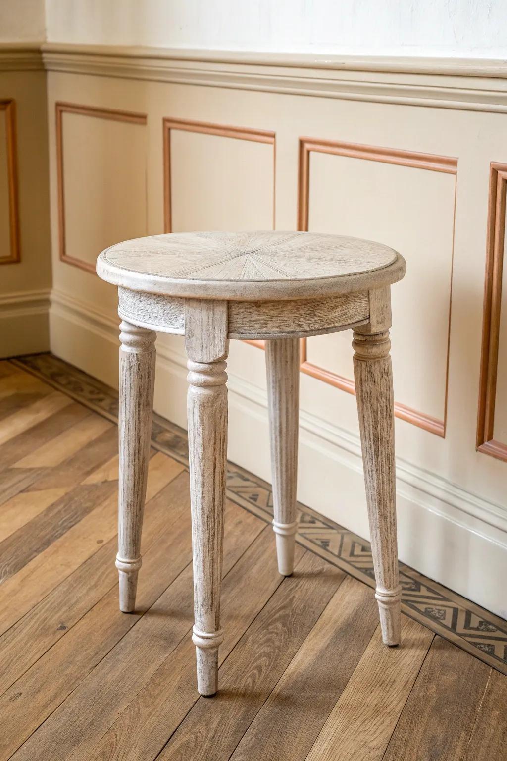 Whitewashed farmhouse nursery side table—simple, cozy, and beautifully crafted.