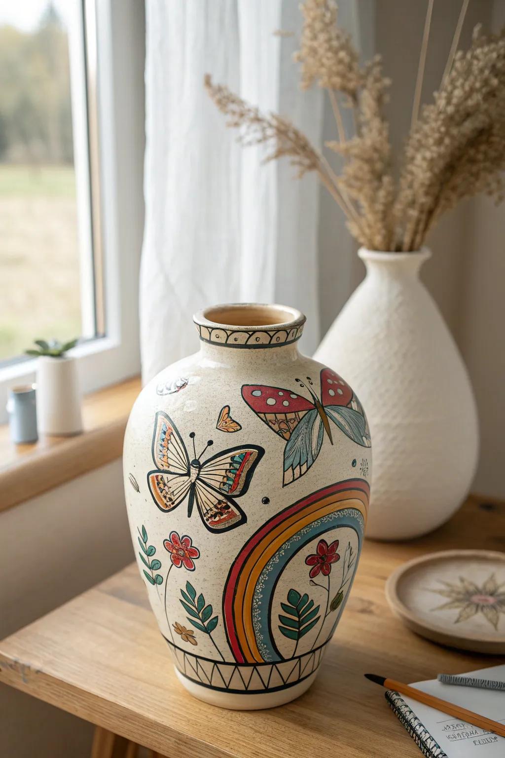 Embrace transformation with a vibrant touch of butterflies and rainbows in your decor.