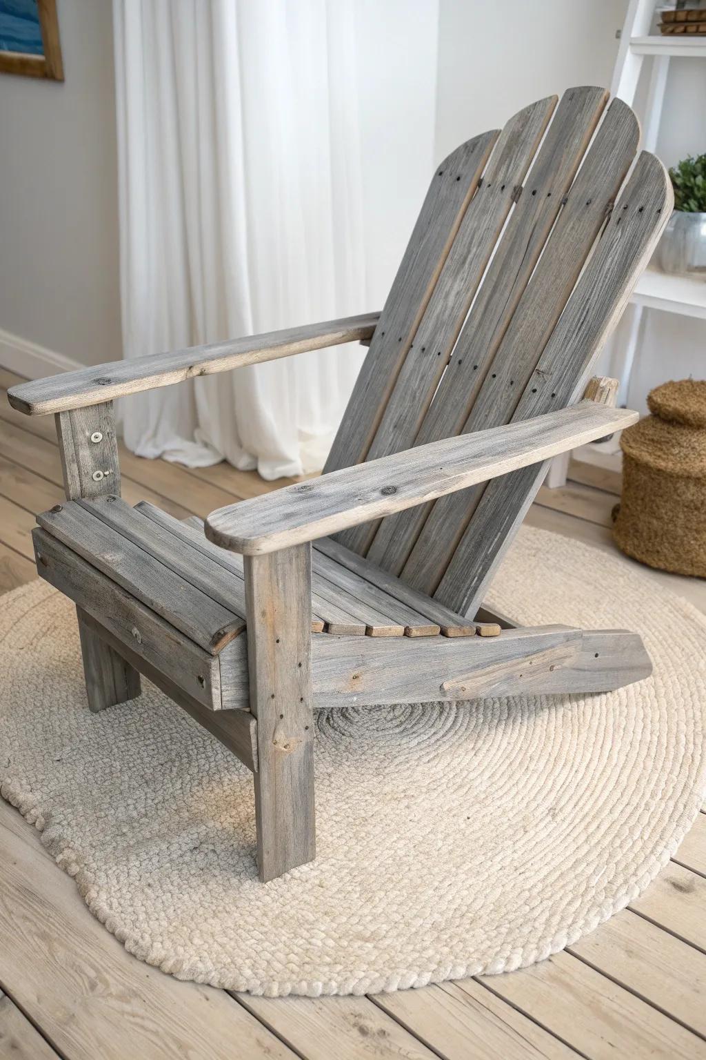 Weathered driftwood gray wash: rustic Adirondack charm with wood grain still shining through.