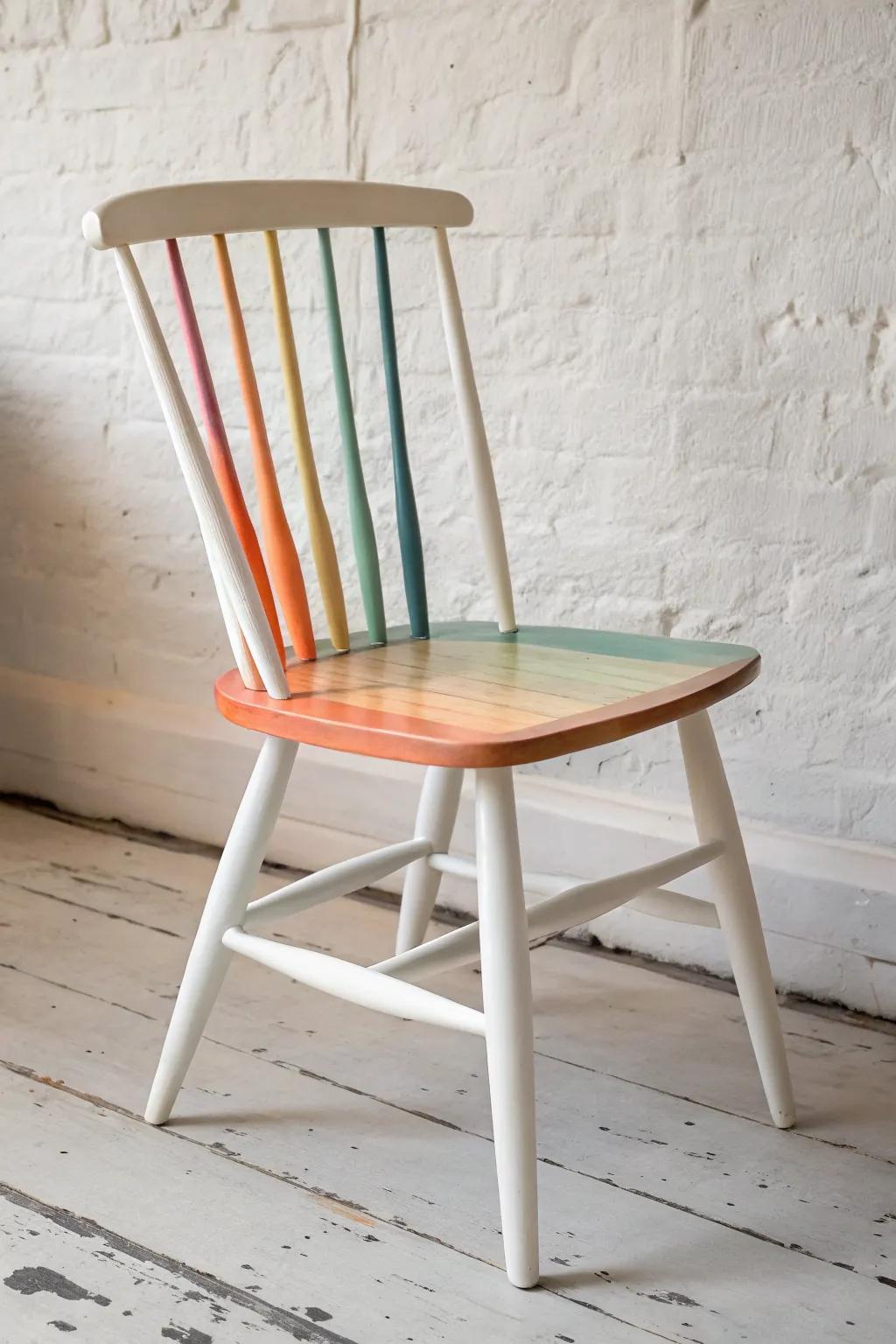 Rainbow spindles, crisp solid frame—this playful painted Windsor chair steals the spotlight.
