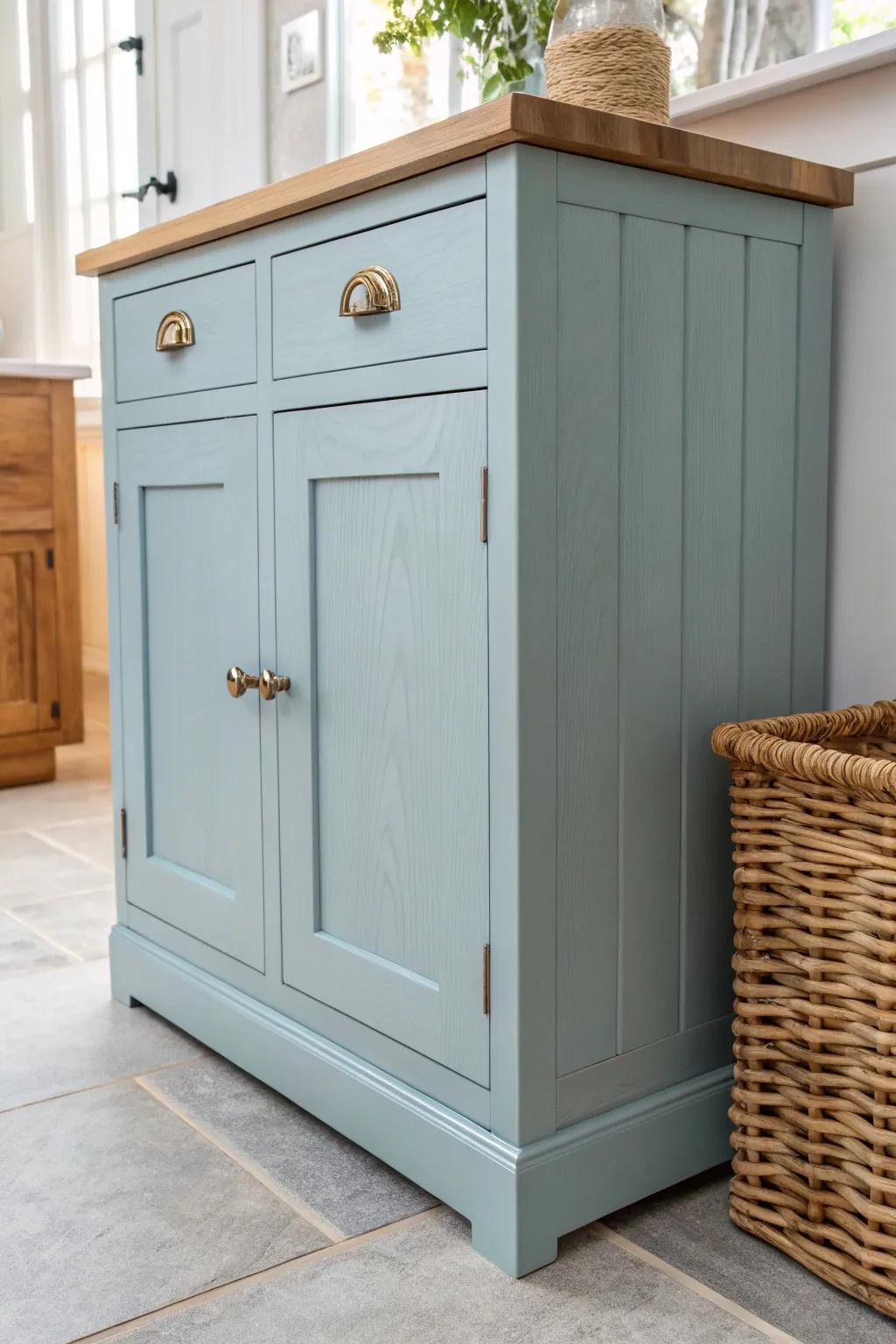 Coastal blue beadboard cabinets for a breezy, cottage-leaning refresh with modern contrast.