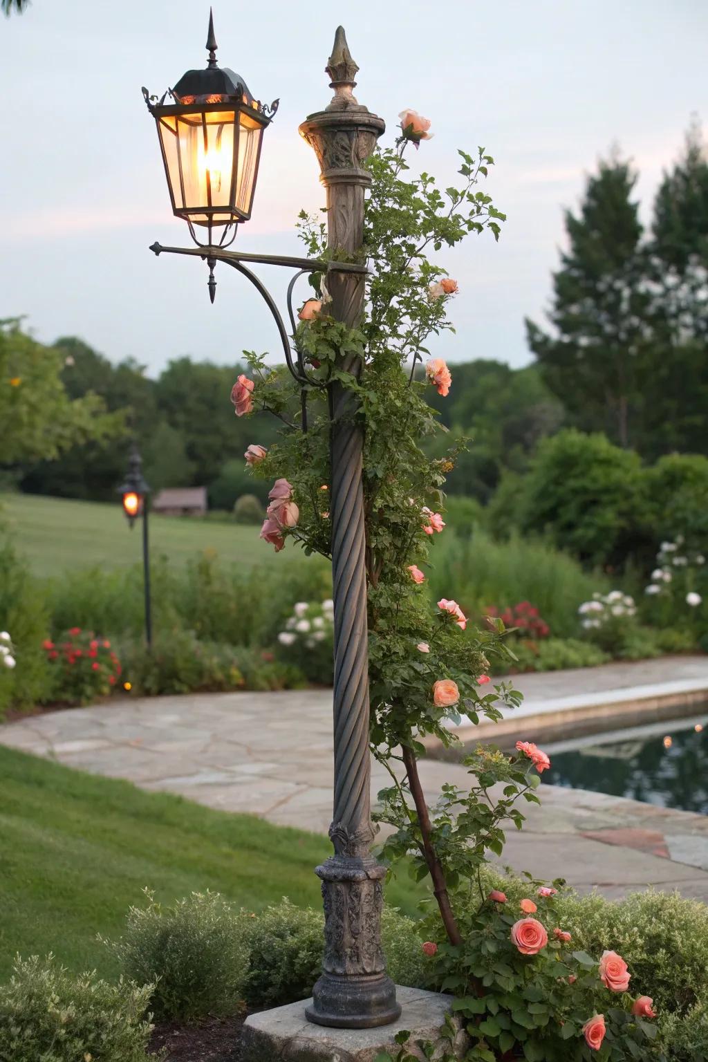 Illuminate your garden with creativity: a repurposed lamp post brings charm and function to any outdoor space.