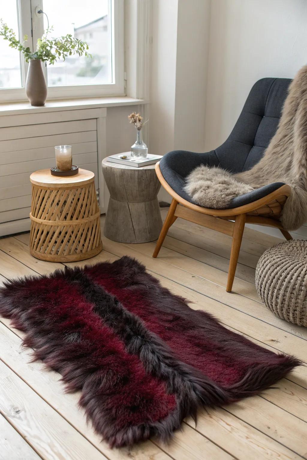 Transform your space with a luxe fur rug – an irresistible blend of Scandinavian minimalism and Boho charm.