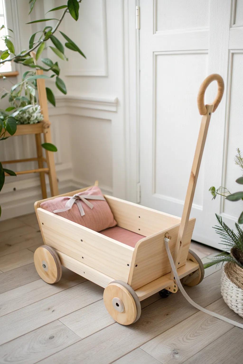 Two-kid ring bearer wagon with a smooth plywood divider—no elbow battles, just cute rides.