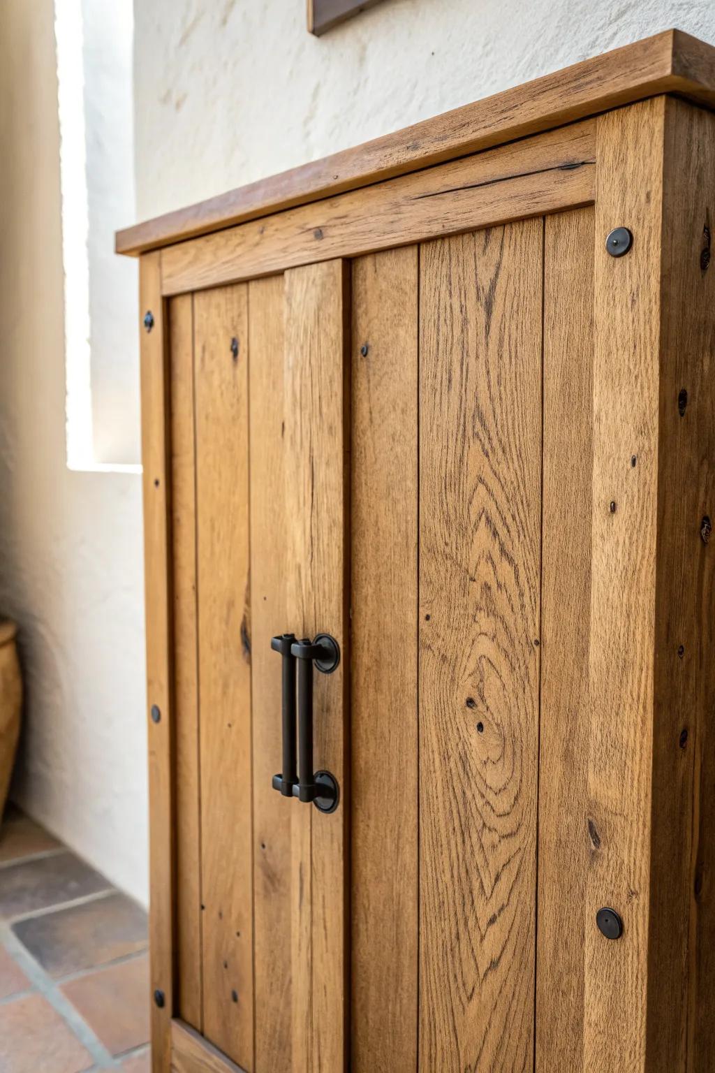 Matte black pulls instantly sharpen rustic cabinet doors for a modern lodge look in minutes.