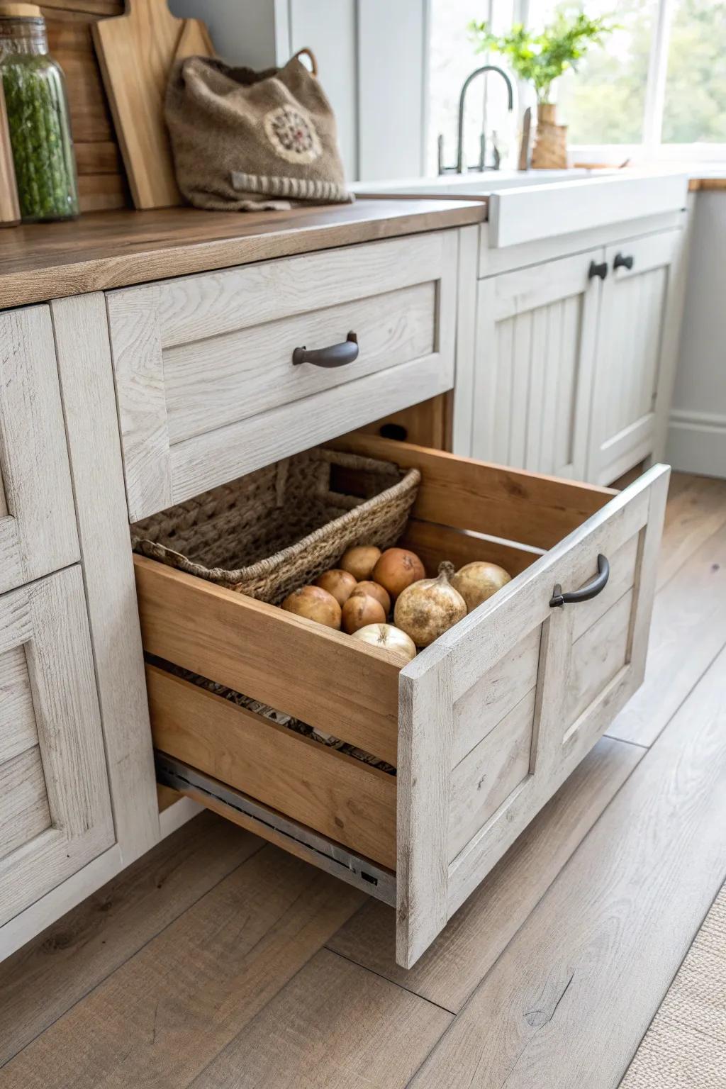 Rustic pull-out crate drawer: pretty, practical storage that brings general-store charm home.