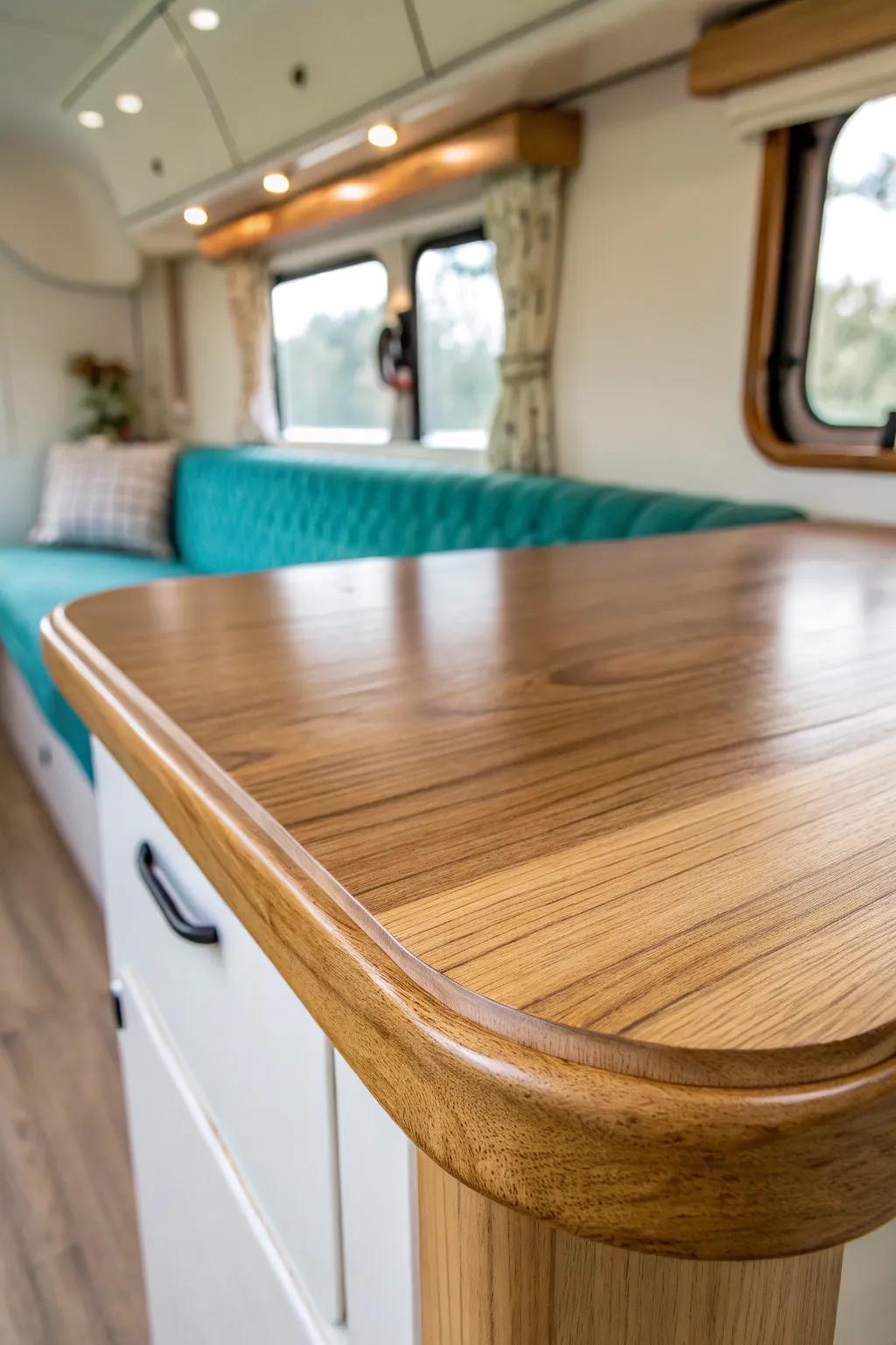 Soft rounded corners make RV counters safer, smoother, and beautifully custom everyday.