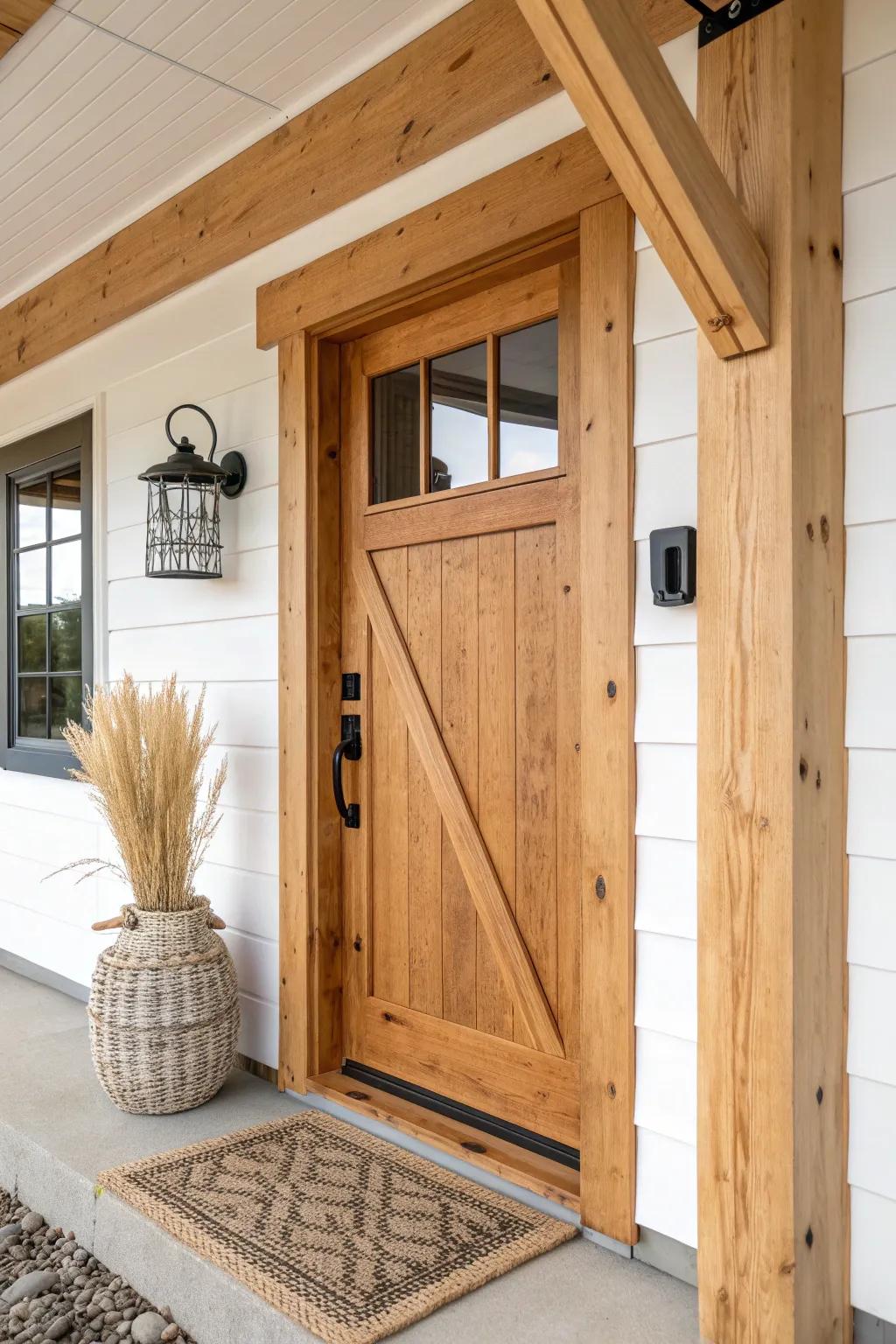 A tiny barndominium, made grand: a reclaimed timber post entry that feels handcrafted and bold.