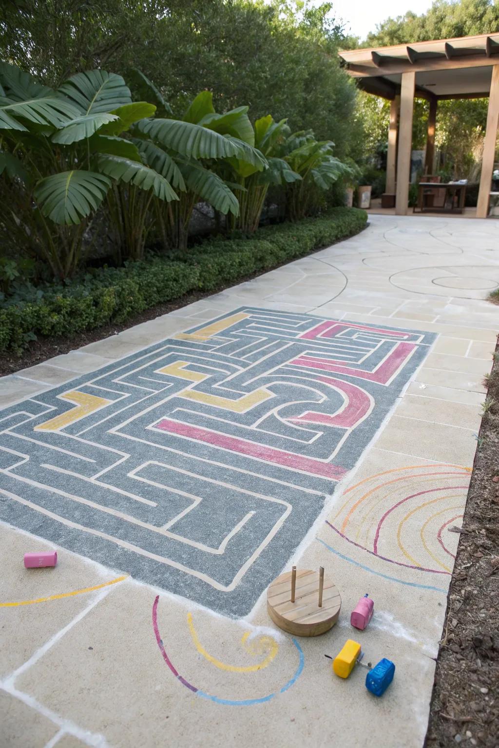 Dive into adventure with a vibrant chalk maze, where simplicity meets creativity!