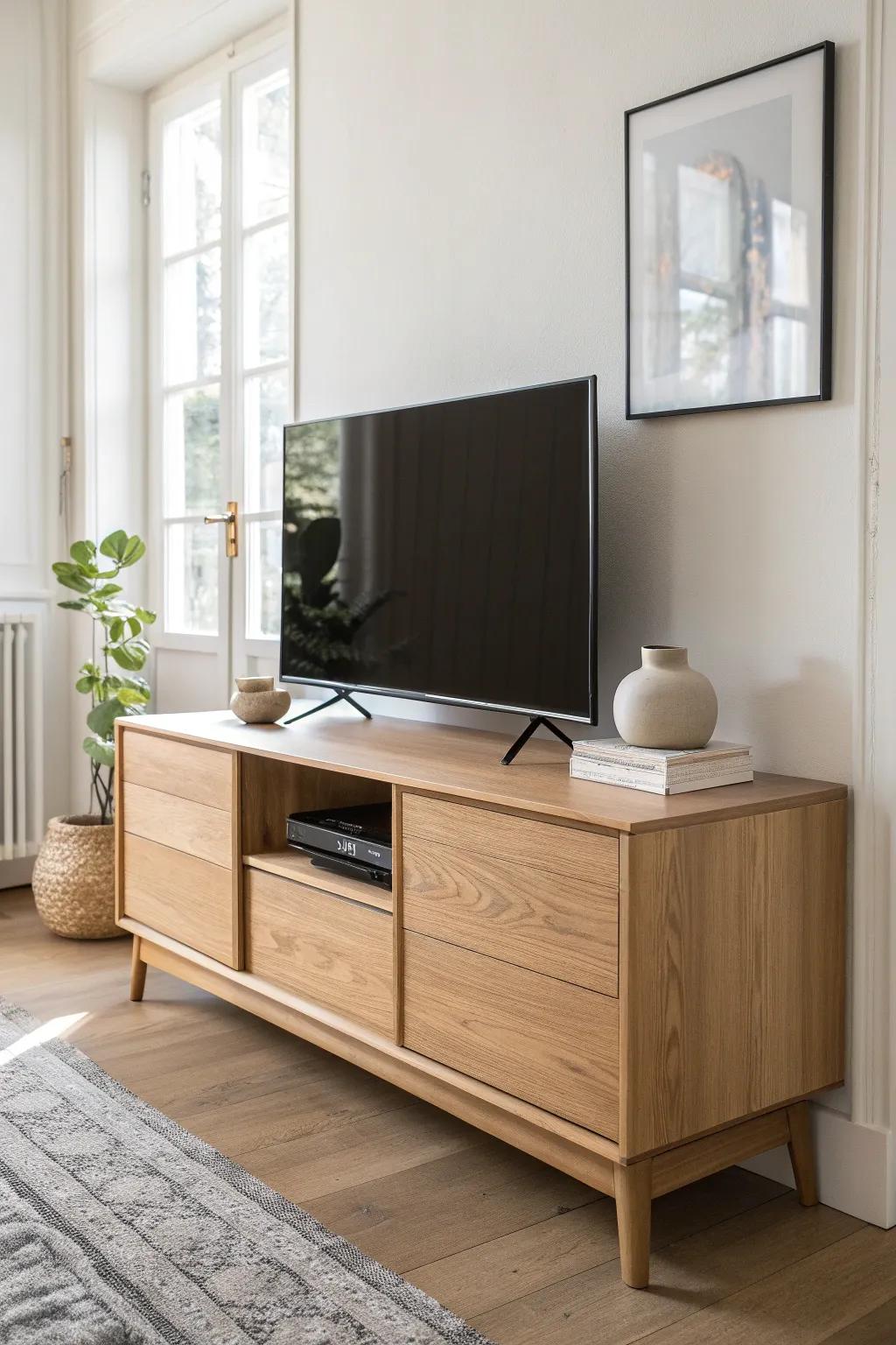 No more dangling cords: a clean cable pass-through makes your TV-on-sideboard setup flawless.