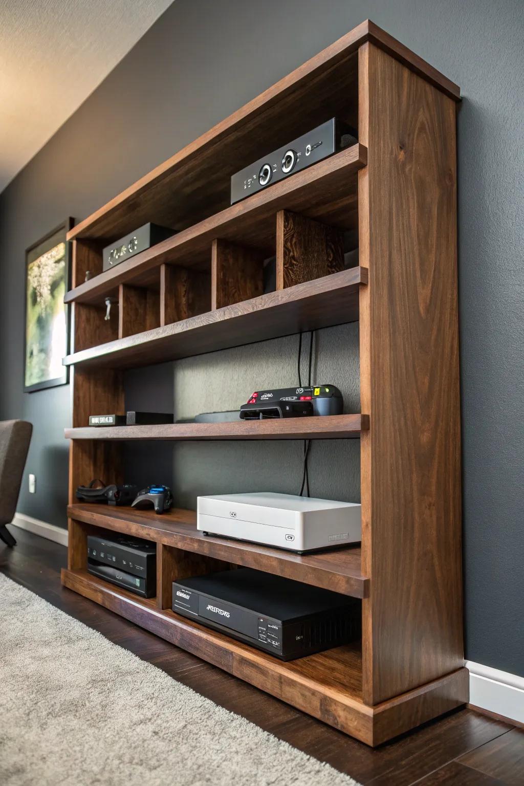 Elevate your gaming setup with custom-crafted shelving that perfectly marries form and function.