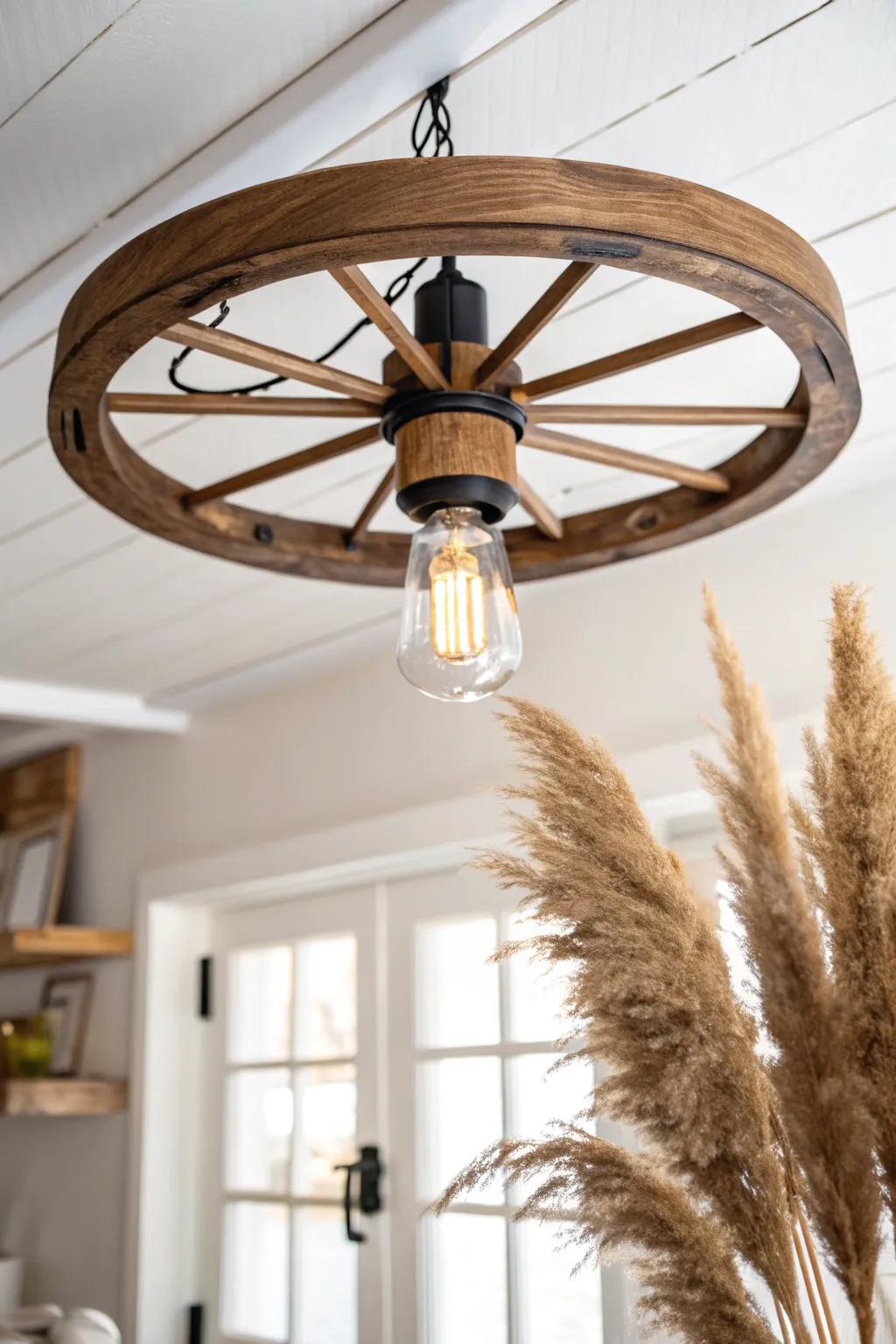 Low-ceiling? This flush-mount wagon wheel light keeps rustic charm without bumping heads.
