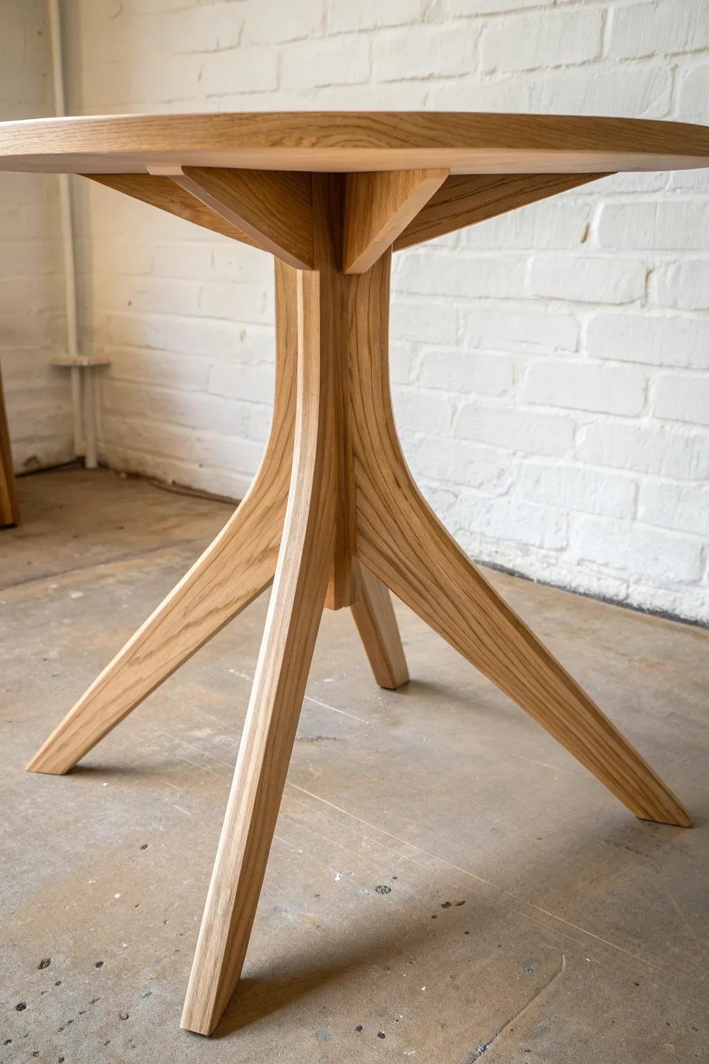 Splayed mid-century legs in pale oak—light, intentional, and beautifully crafted.