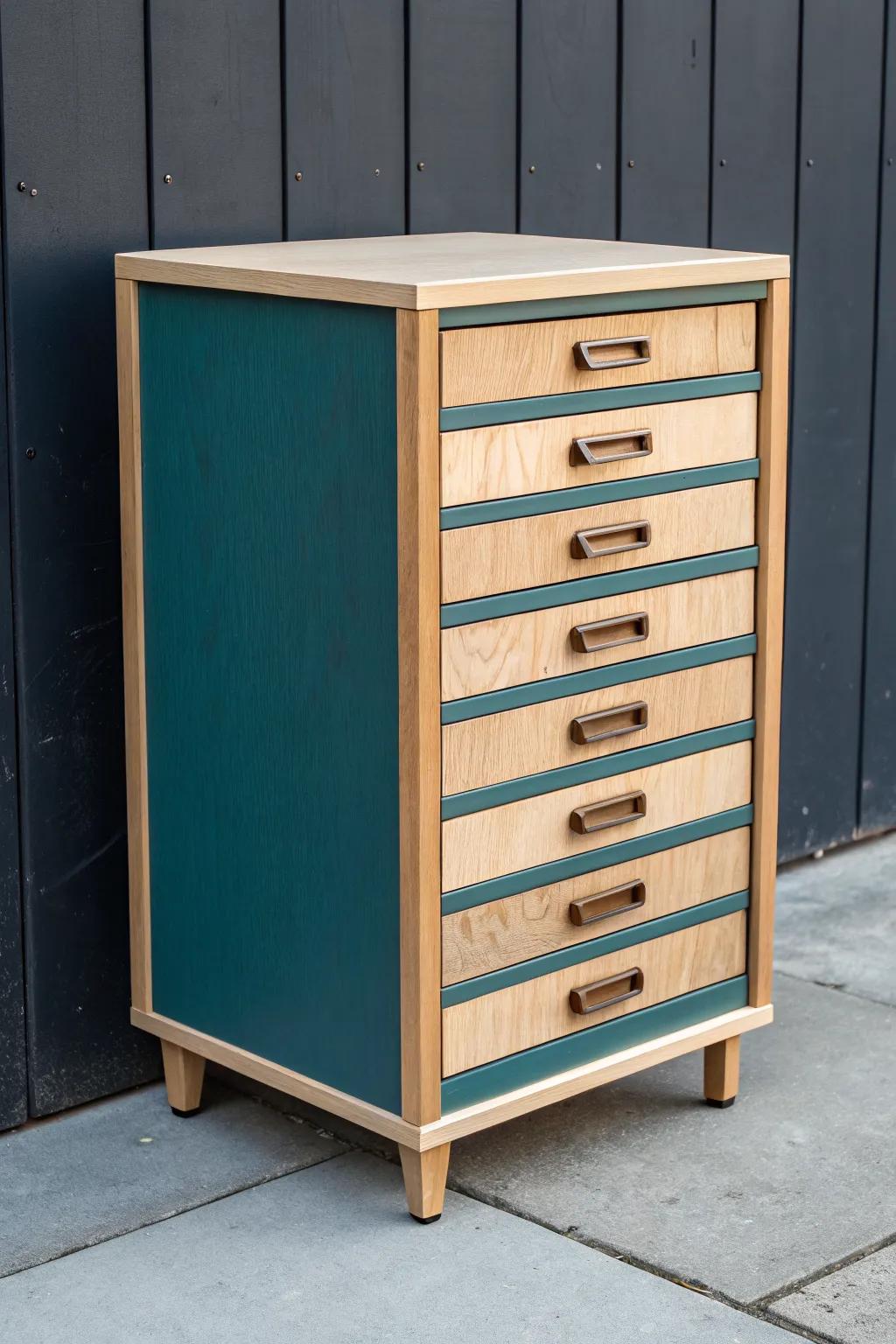 Drawer-heavy base cabinet with shallow plywood drawers—beautifully organized and easy to scan.