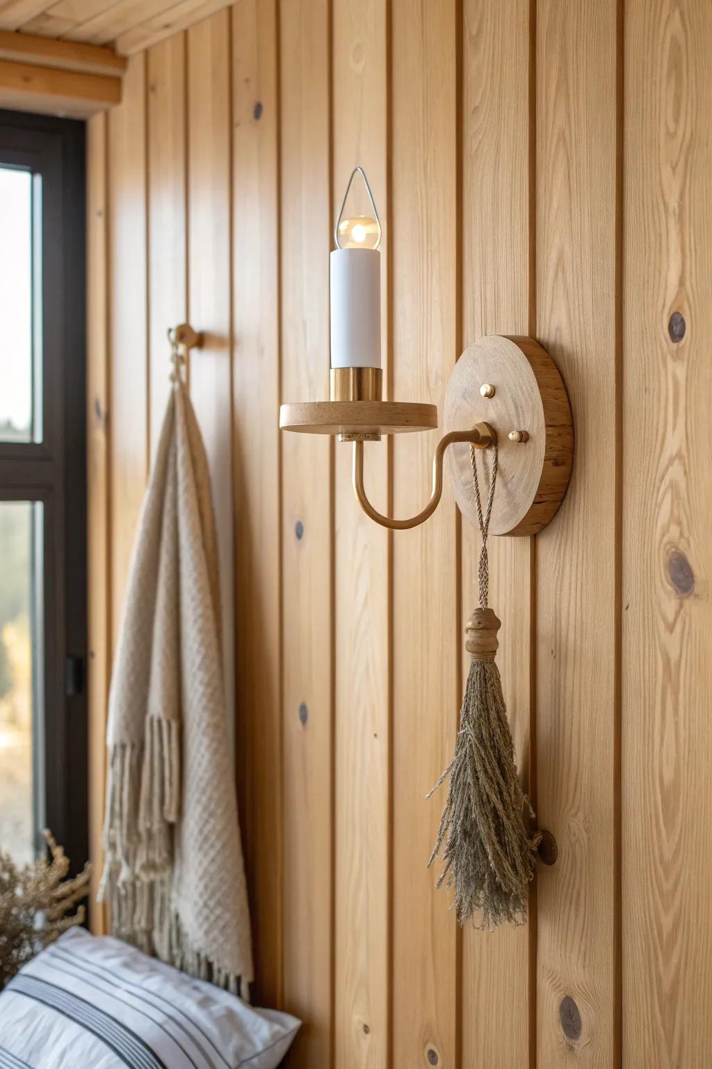 Wood-paneled walls add instant cabin warmth—let natural grain be the tiny house décor.