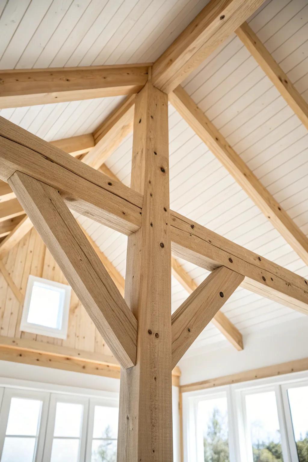 A simple king post truss turns an A-frame peak into a warm, architectural focal point.