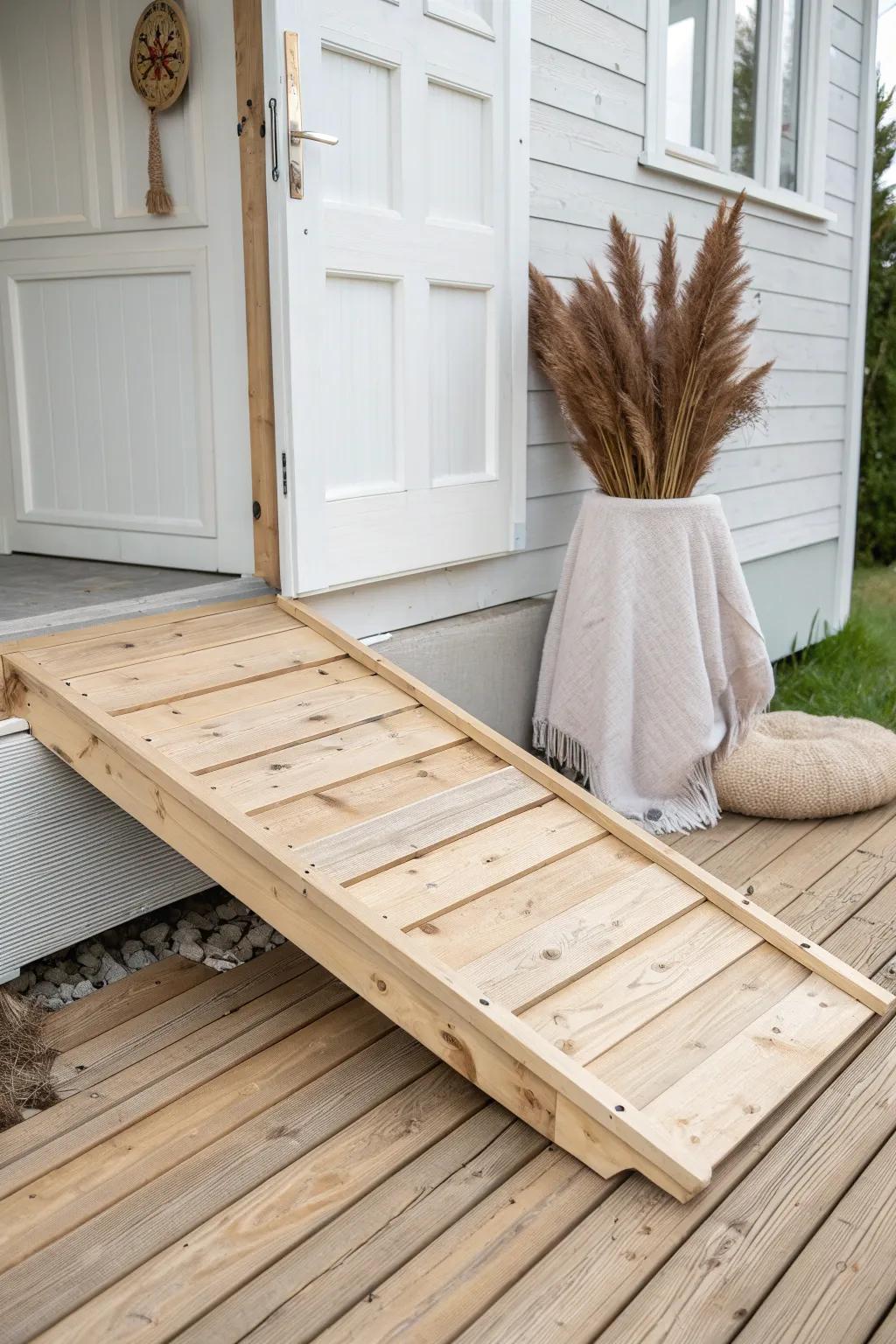 A sturdy built-in wood ramp and raised floor that makes ATV storage safer and smoother.