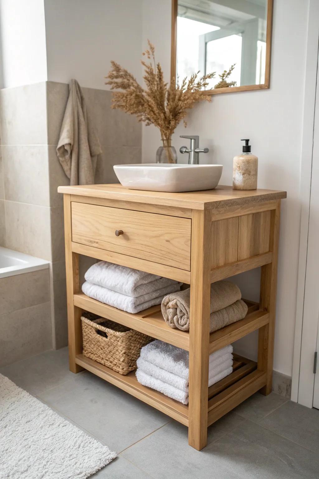 Extra-deep island drawer keeps fluffy towels close—clean, calm linen storage in one spot.