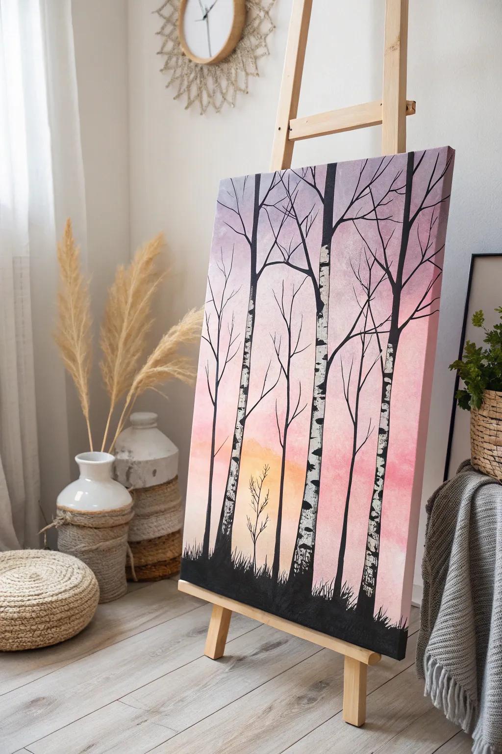 Embrace the beauty of contrast with serene birch tree silhouettes. Simple yet striking.