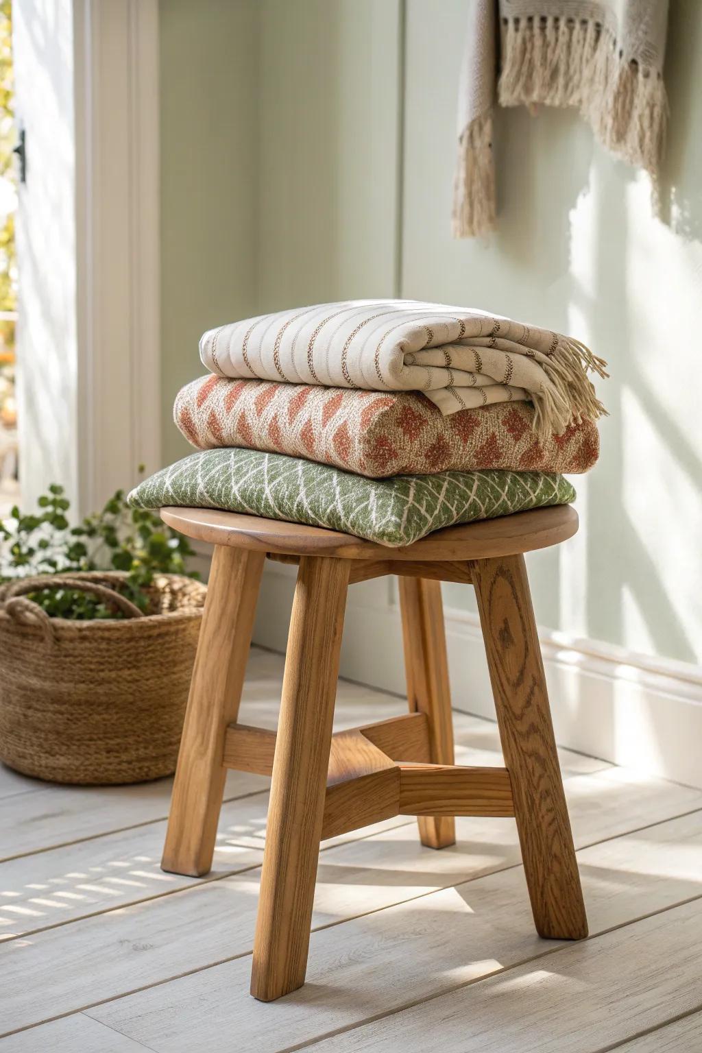 Layer stripes, florals, and geometrics—repeat terracotta or sage for effortless boho harmony.