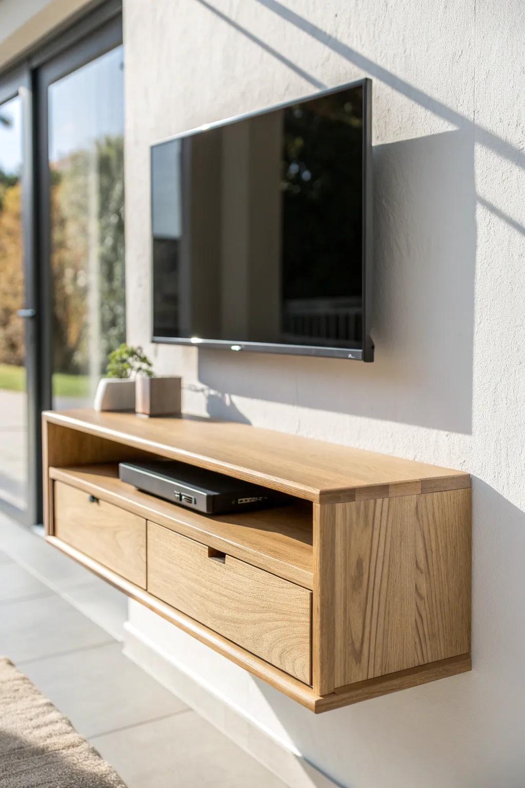 Flip-down front panel shelf: hide the cable box and keep your wall clean and calm.