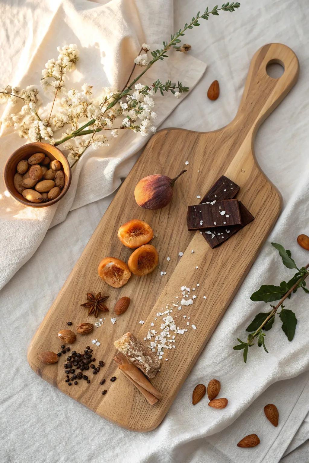 Sweet-and-salty finishing scatter: dried fruit and dark chocolate tucked into every gap.