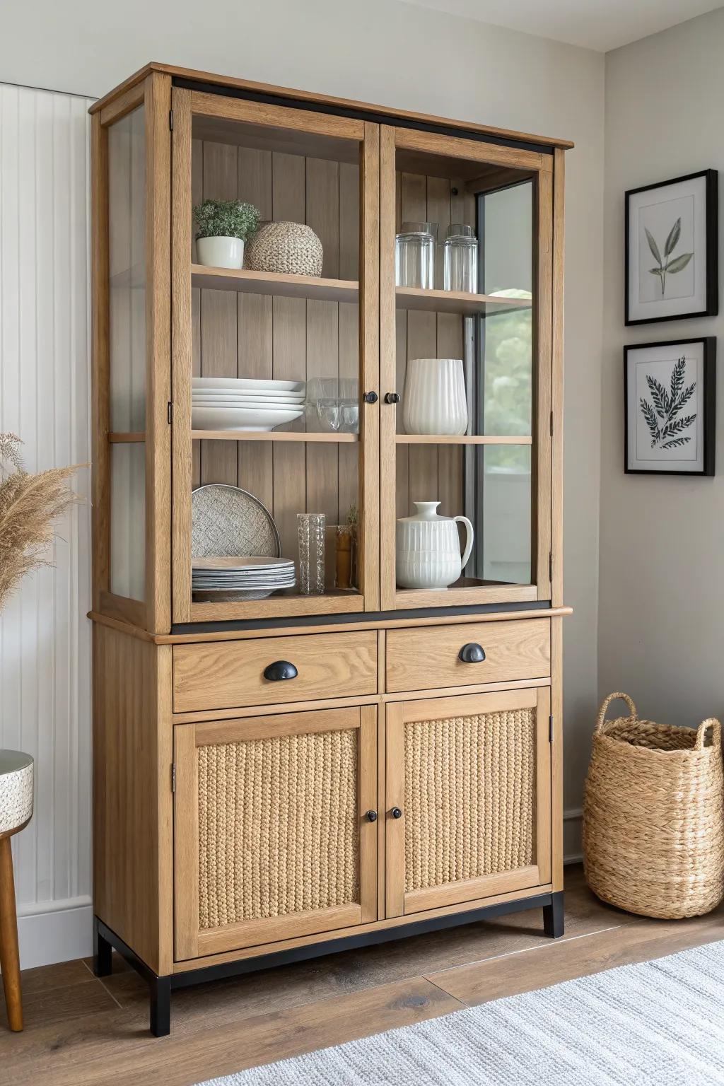 Line the hutch back with beadboard for instant cozy texture—clean, bright, and timeless.