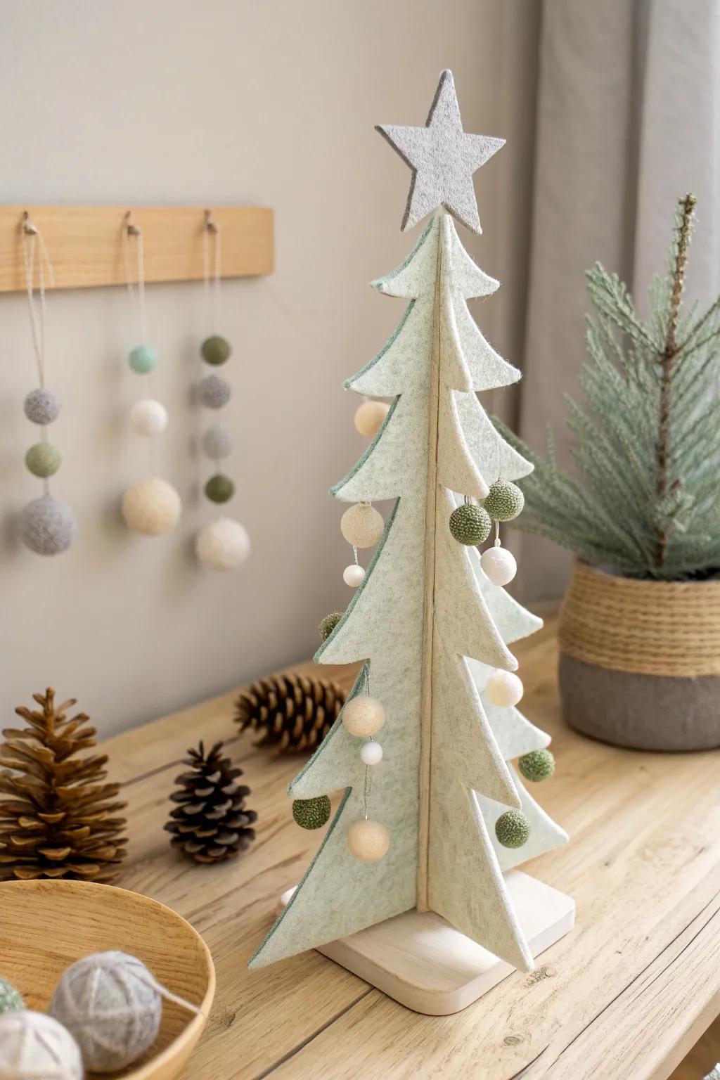 Embrace the simplicity and charm of a handcrafted felt Christmas tree for a cozy holiday vibe.