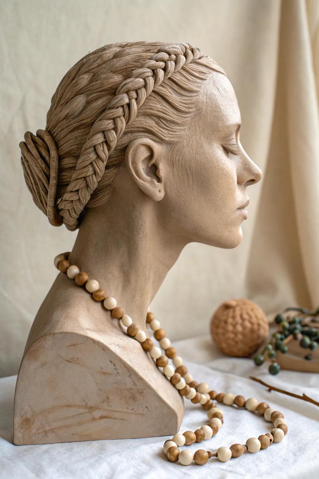 Discover the art of texture with this beautifully braided clay bust – where minimalism meets bohemian flair.