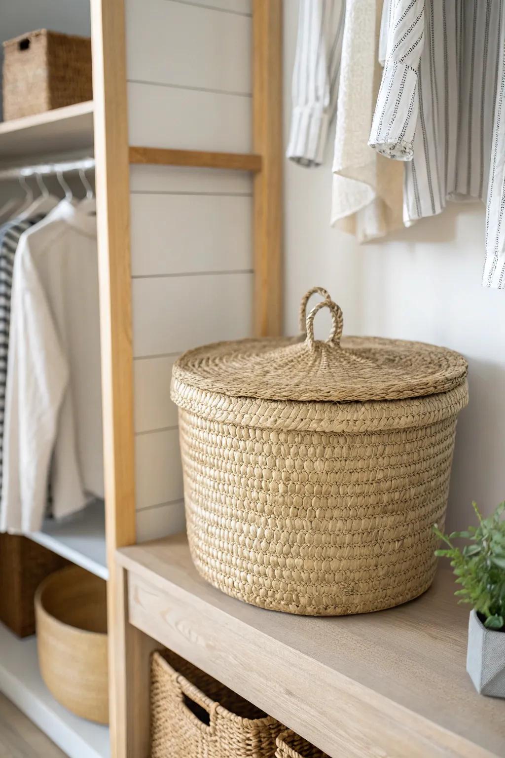 Matching baskets make any closet feel instantly calm—order on the outside, freedom inside.