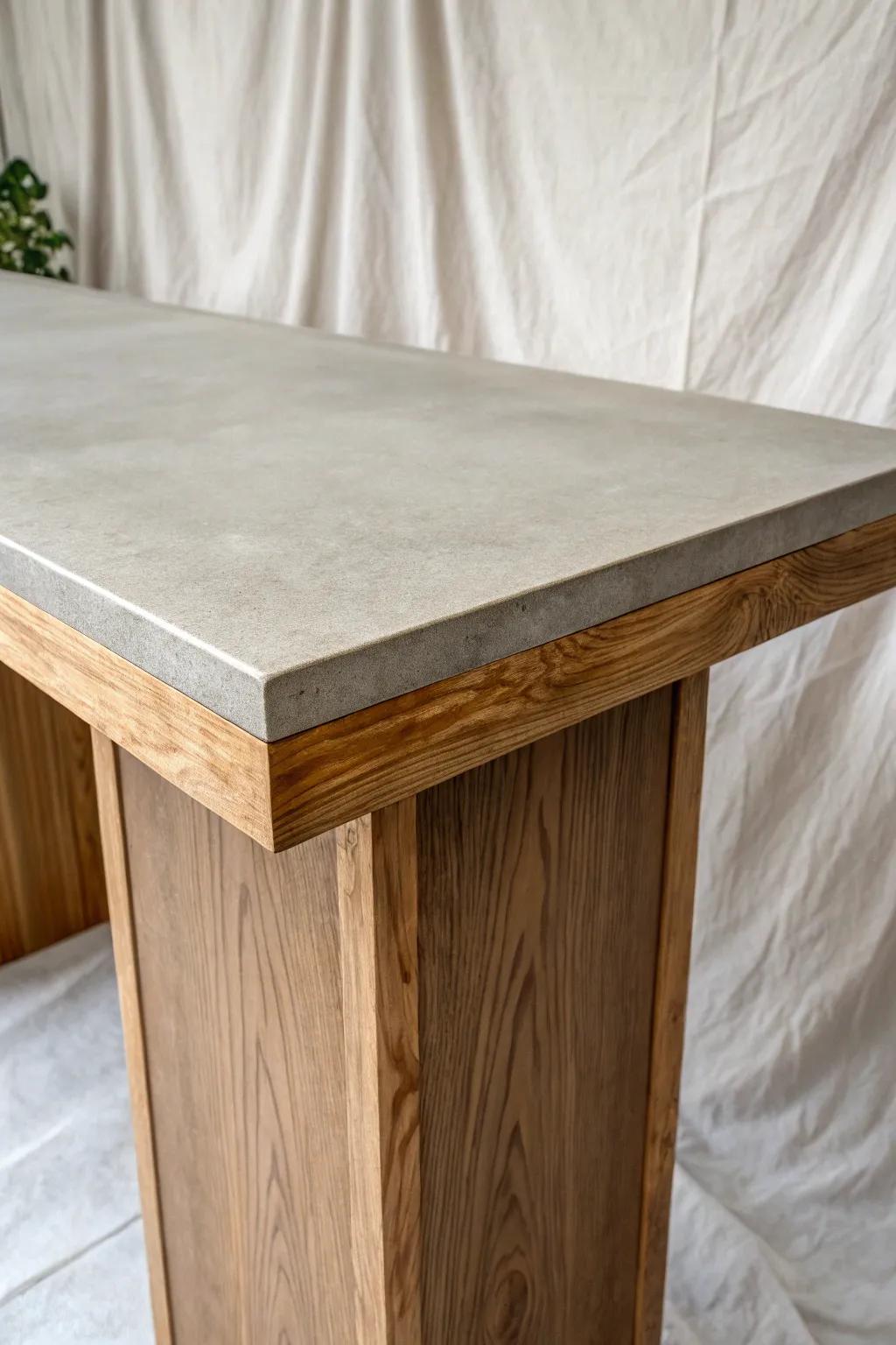 Poured concrete over a wood core—industrial strength with warm Scandinavian simplicity.