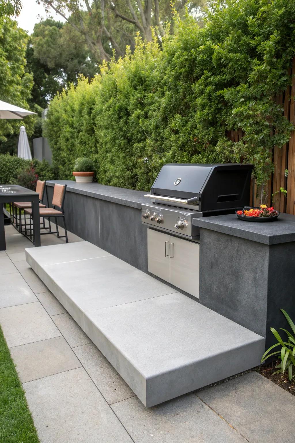 Experience the perfect blend of grilling and relaxation with these stunning integrated concrete benches.