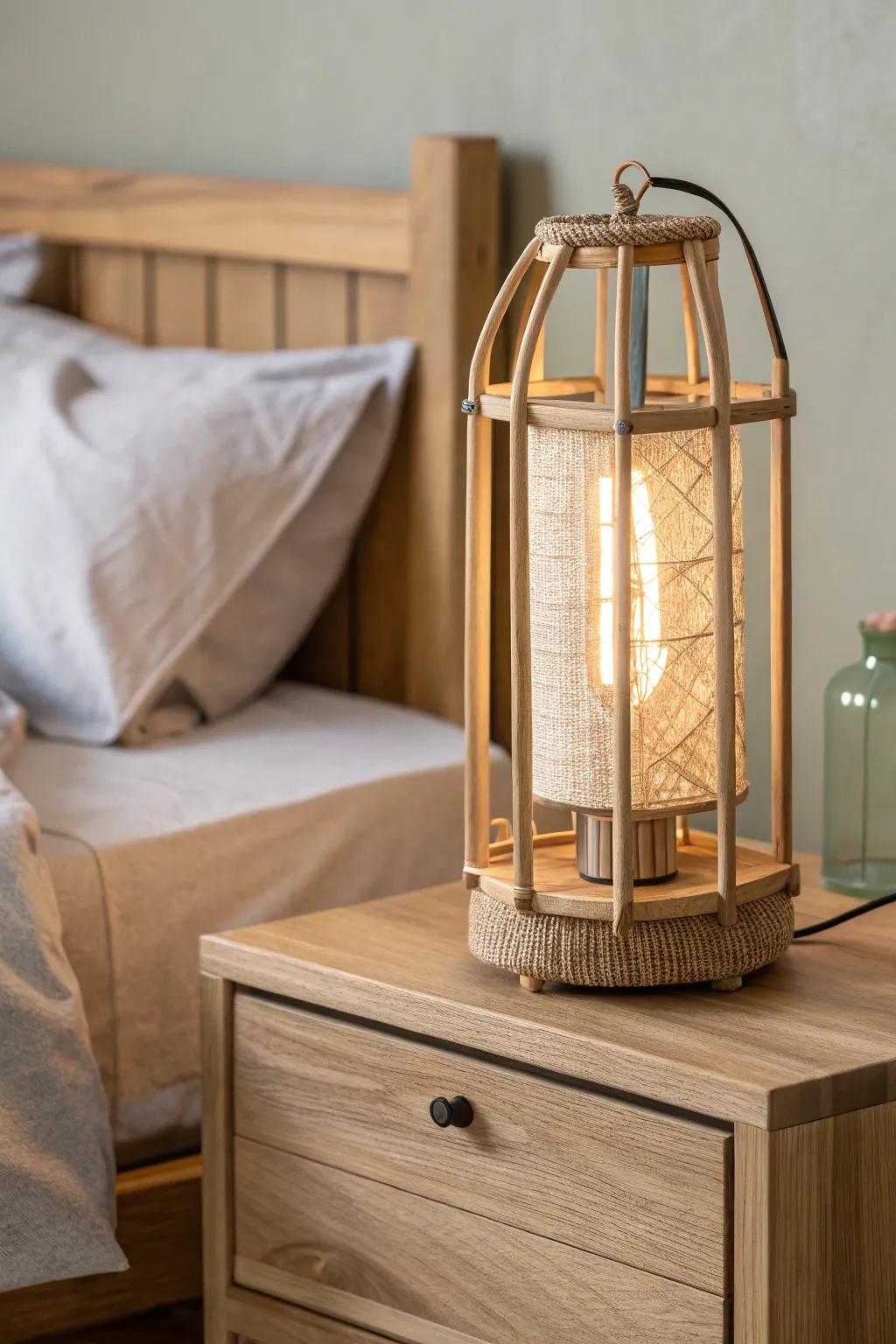 Warm lantern glow on natural wood—simple, rustic, and instantly cozier.