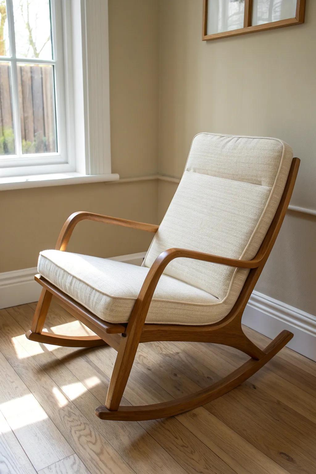 Old rocker, new look: a fresh linen seat makes this classic chair feel custom and cozy.