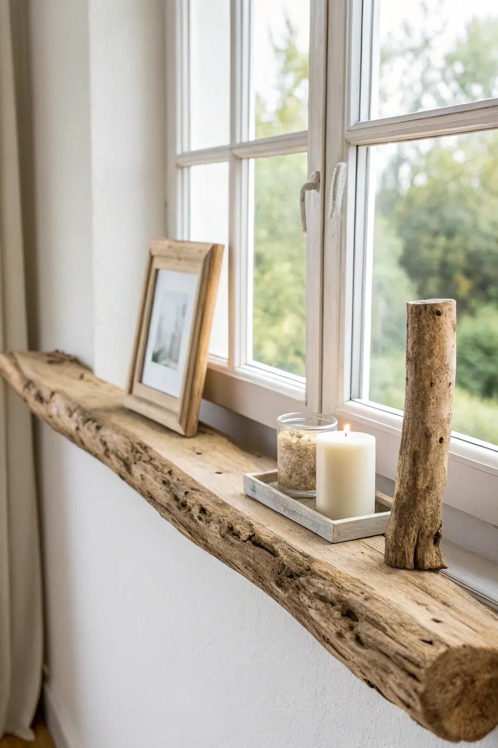 A rustic branch shelf with hidden brackets—minimal, warm, and perfect for curated displays.