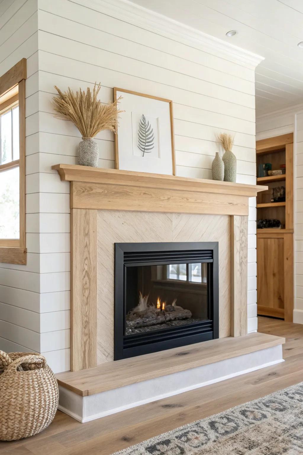 Picture frame molding around the fireplace for a tailored, high-end look on a DIY budget.