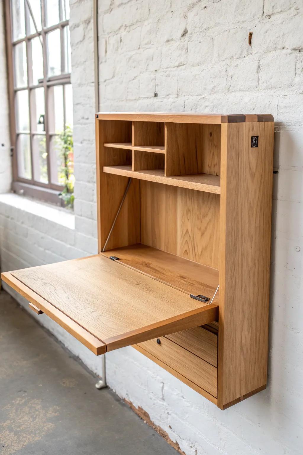 French cleat-mounted Murphy desk: a clean, level install that folds away beautifully.
