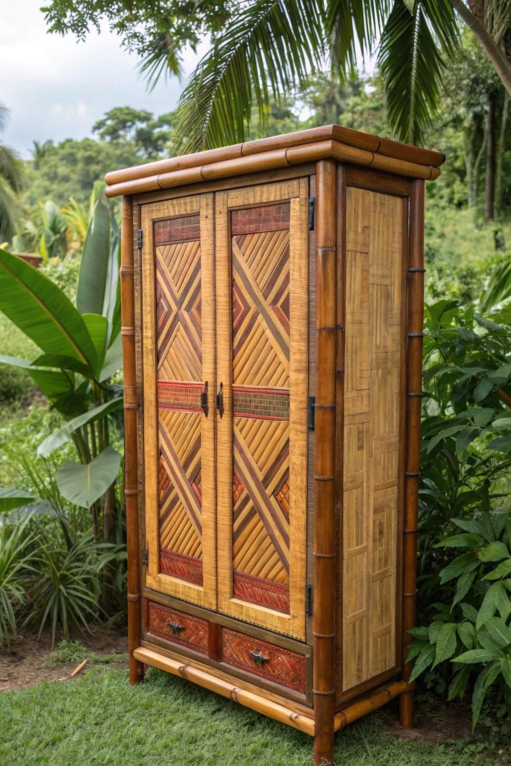 Transform your backyard into a tropical haven with handcrafted bamboo cabinet doors.