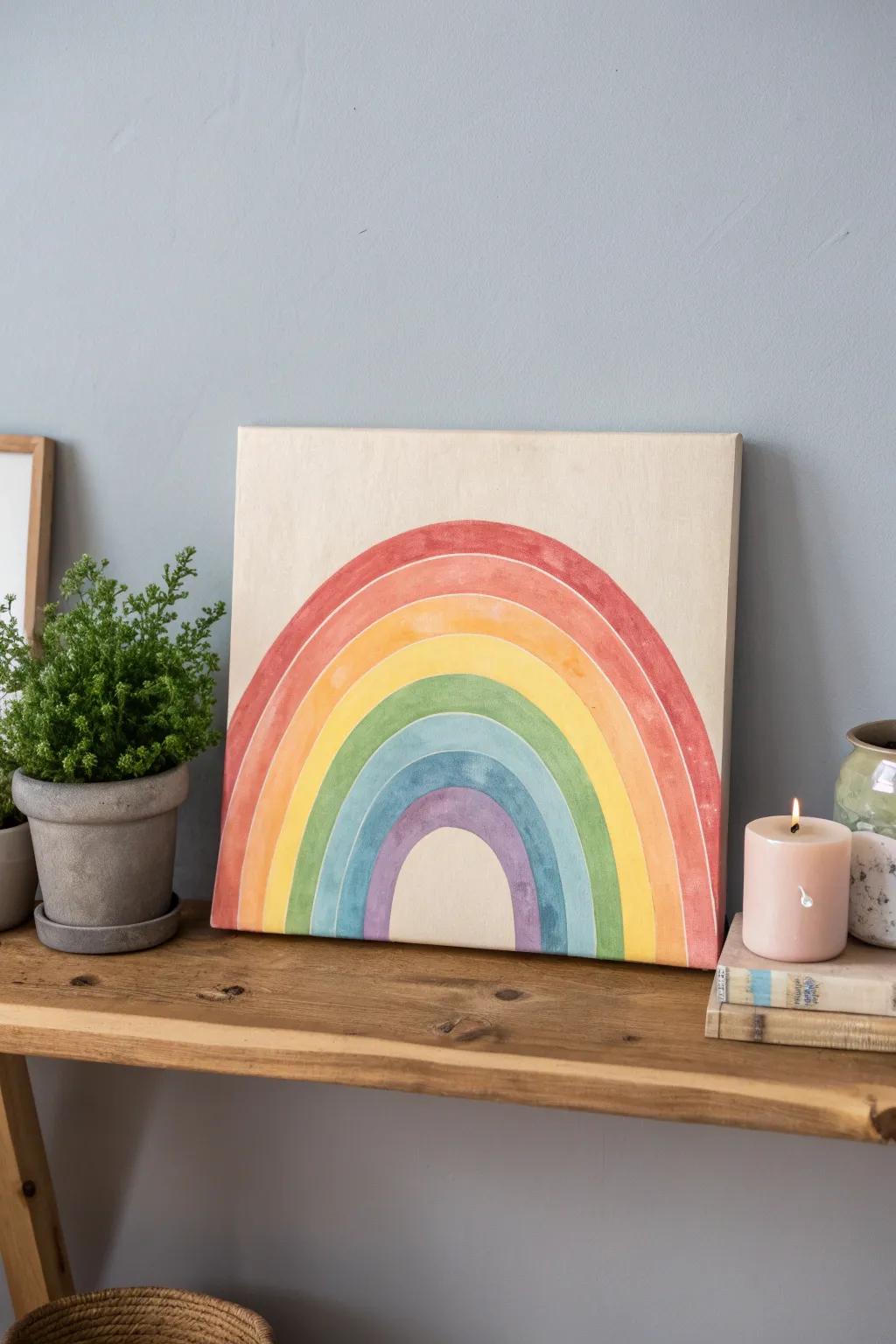 Transform your space with a soothing rainbow ombre canvas, the perfect blend of minimalist and Boho style.