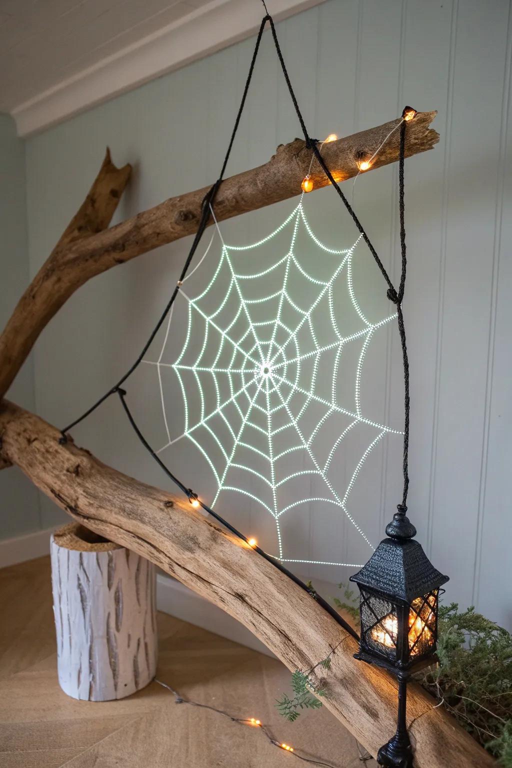 Illuminate your space with a touch of eerie elegance: Glow-in-the-dark spiderwebs for a mesmerizing nighttime display.