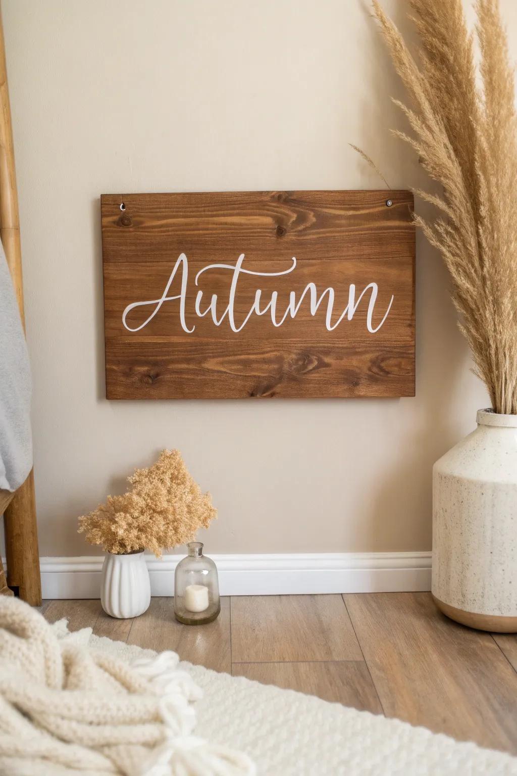 Embrace the beauty of fall with a charming farmhouse sign that warms your home with rustic elegance.