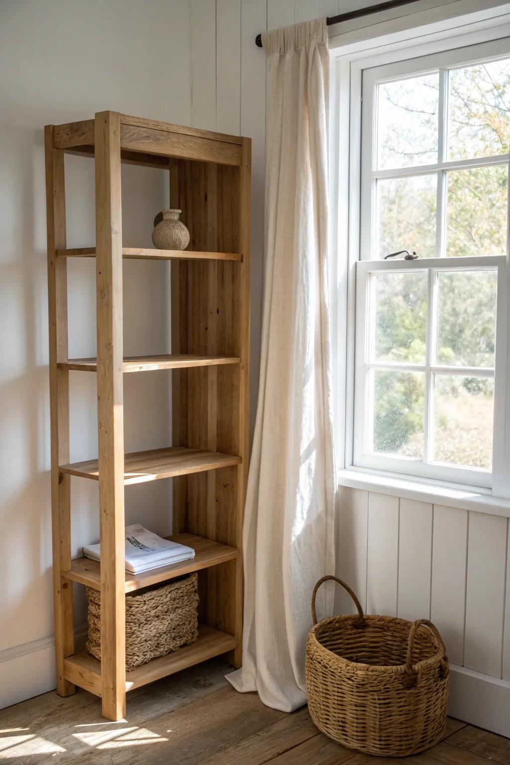 Design your walk-in closet around a simple window for warm glow and airy farmhouse calm.