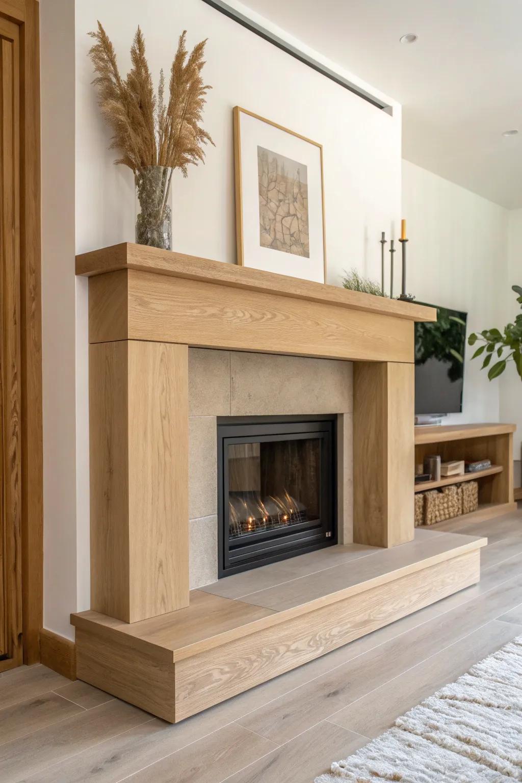 A chest-height floating fireplace bump-out—modern, airy, and perfect for low ceilings.
